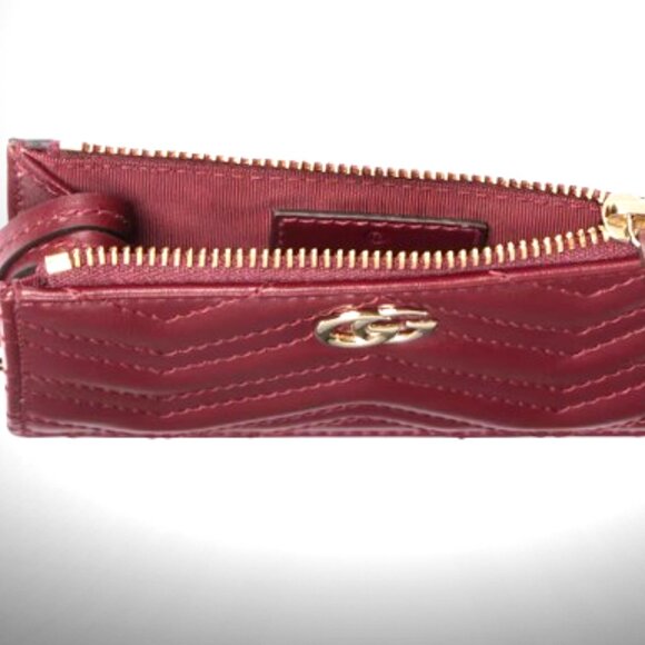 Gucci GG Marmont Zip Key Pouch in Rosso Ancora Red Matelasse Chevron Leather - Picture 3 of 7